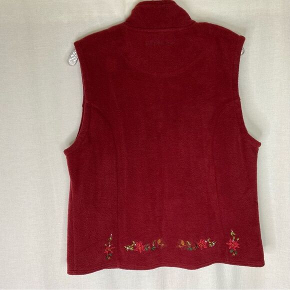 Longaberger Vintage 80s Red Fleece Zip Up Embroidered Basket Sleeveless Vest L - Picture 7 of 9